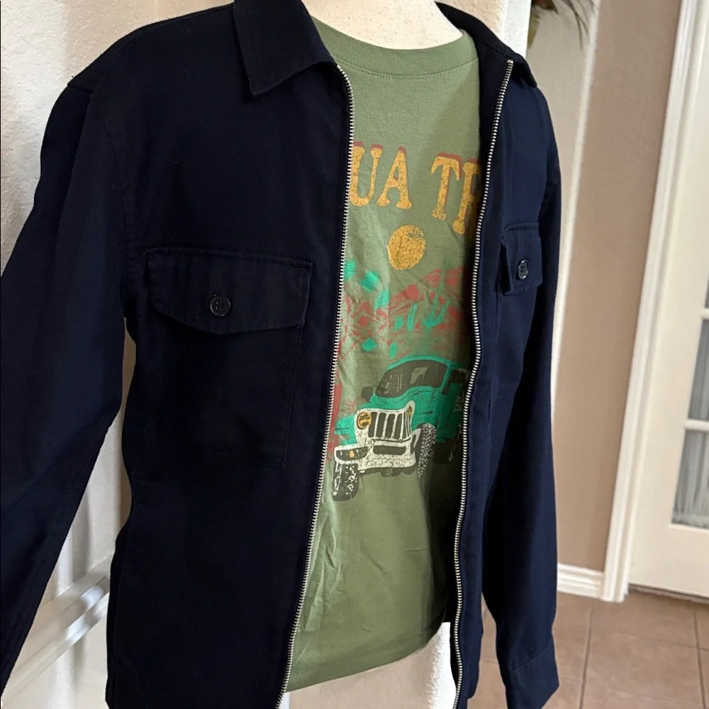 H&M blue full zip up shirt jacket shacket Size XS